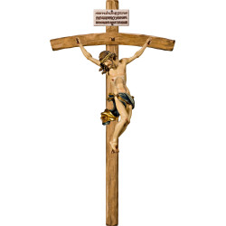Cristo Barroco en cruz arqueada con Titulus Crucis en hebreo - latín - griego